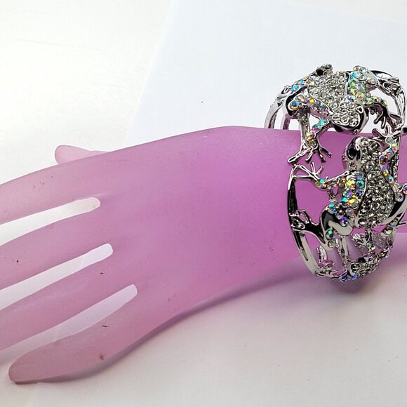 Silver Rhinestone Frog Lovers Cuff Bracelet - Picture 3 of 16